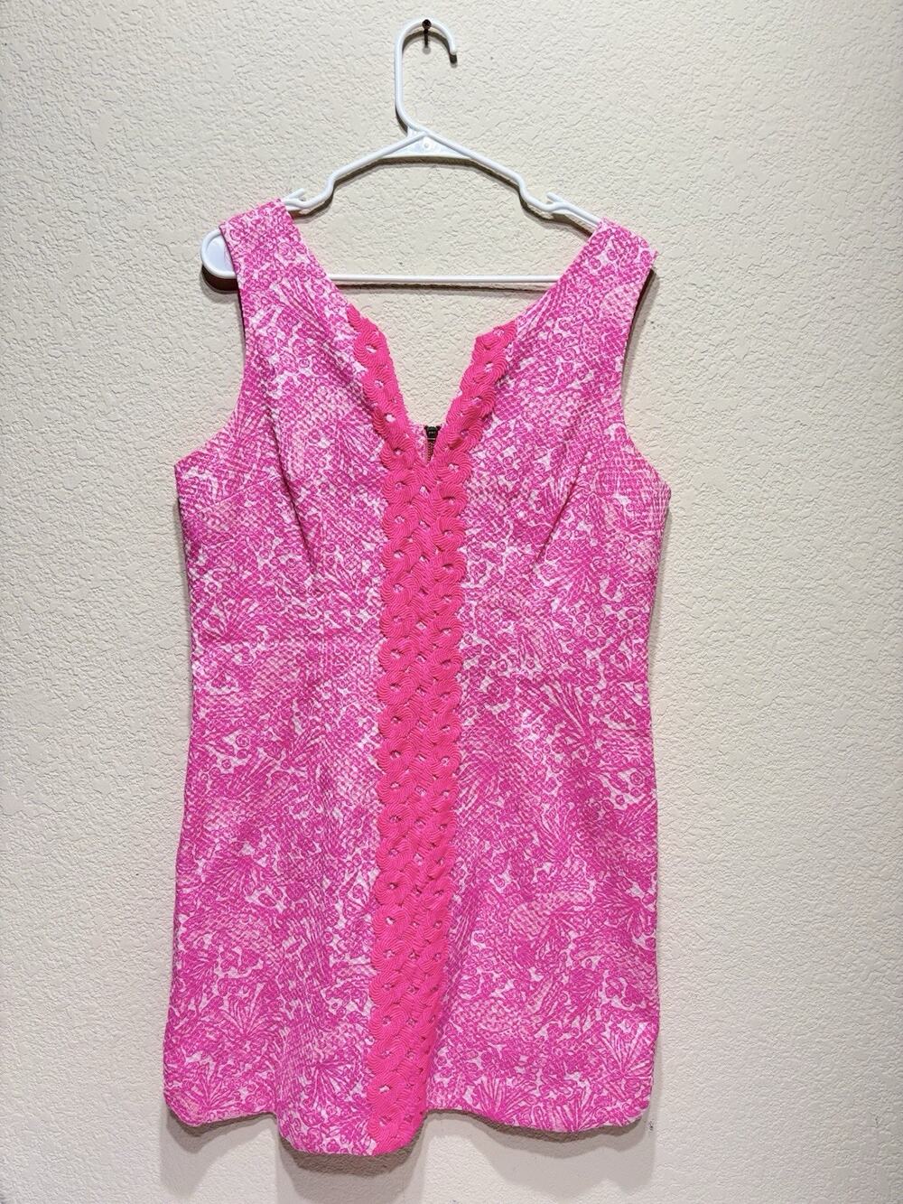 New Lilly Pulitzer See Ya Later Fuchsia Pink Dress Cotton Lace Size 8